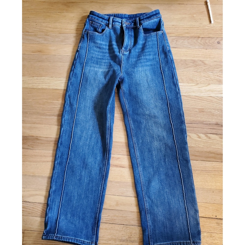 Doctor Who Fleece Lined Wide Leg High Rise Blue Jeans Pintuck Size 30 Winter W